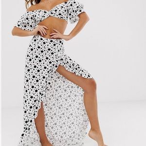 ASOS DESIGN jersey beach wrap front maxi skirt with ruffle crop top